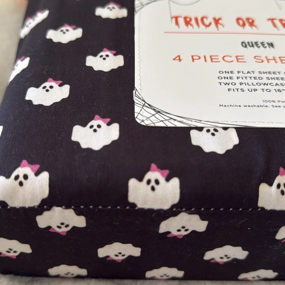 Trick Or Treat Bow Ghosts Halloween Sheet Set - Queen 👻🎀